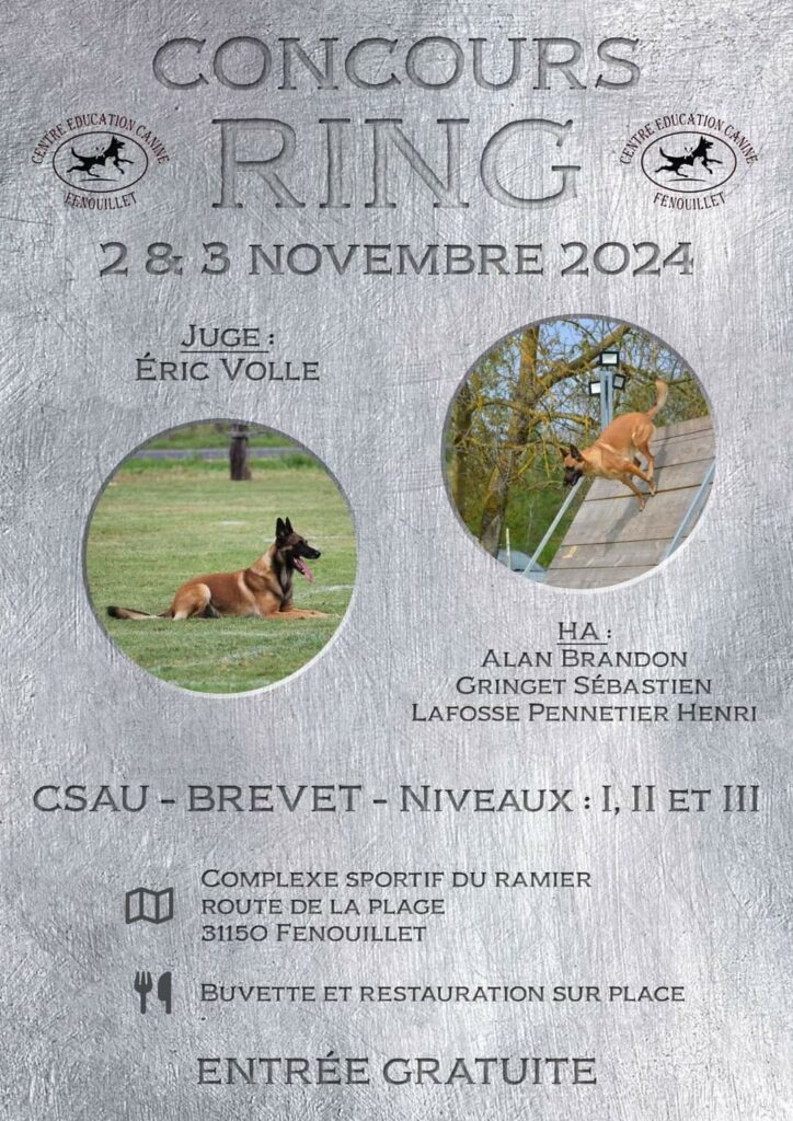 Affiche concours centre d'éducation canine Fenouillet 2 et 3 novembre 2024